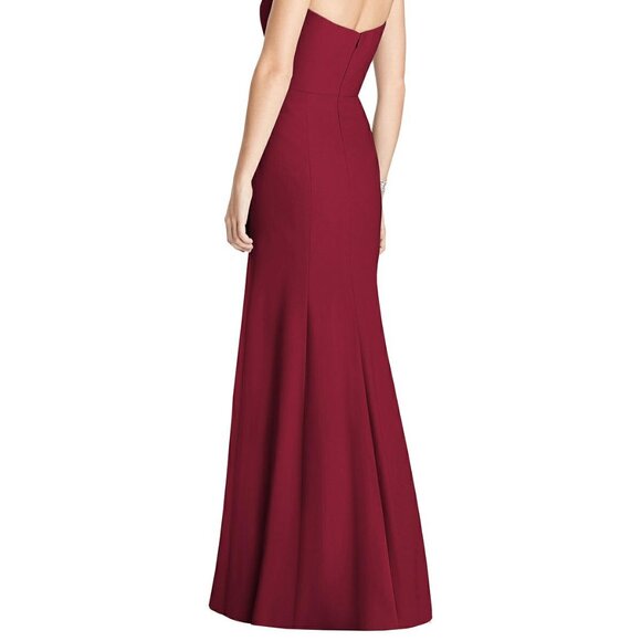 After Six 6775...Strapless Crepe Trumpet Gown with Front Slit..Burgundy...Sz 14 - Picture 4 of 6